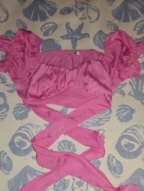 CeliaB Pink Ruffle Tie-Front Crop Top